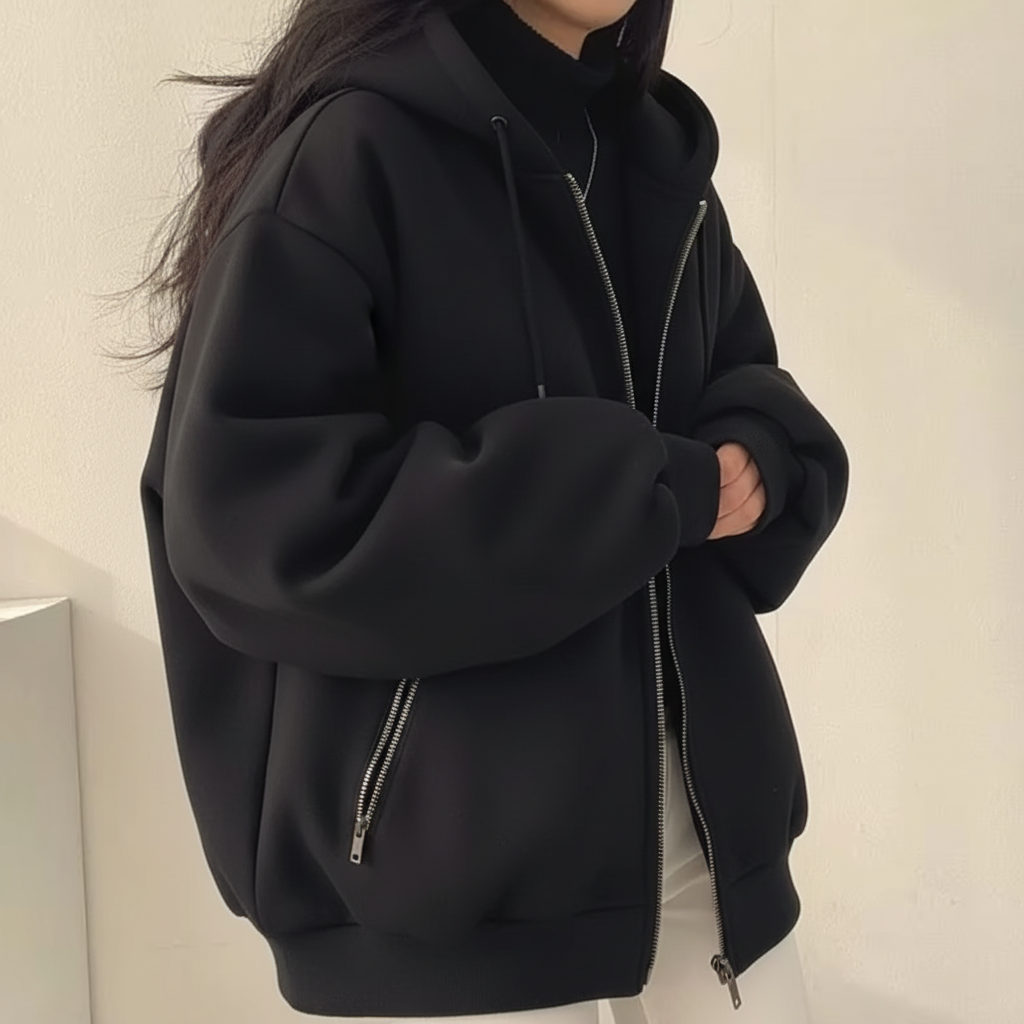Winterjacke Damen mit Lammfellfutter Reißverschluss Freizeitmantel
