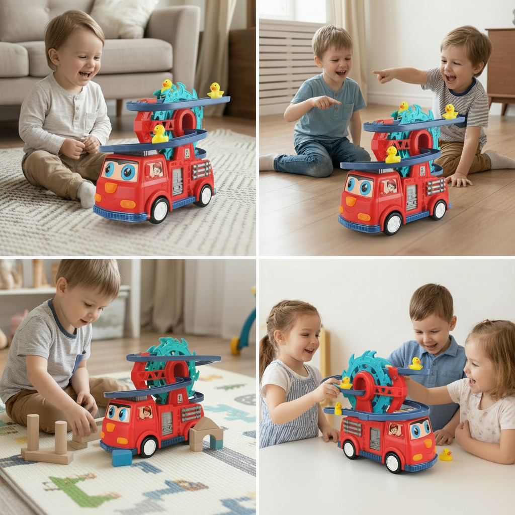 משחק כבאית ילדים מסלול ברווזים אורות צלילים למידה אינטראקטיבי