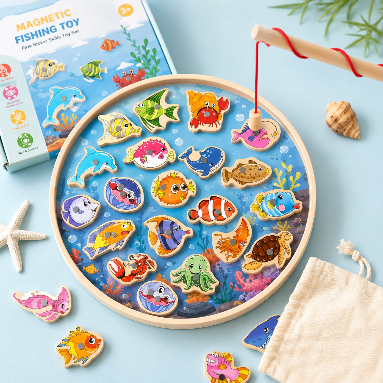 Conjunto de Brinquedos de Pesca para Desenvolver Habilidades Finas com Vara Magnética