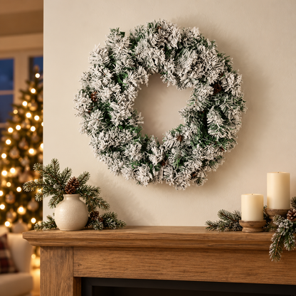 Flocked Christmas Wreath Snow Flocked Holiday Decor