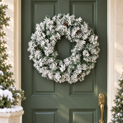 Flocked Christmas Wreath Snow Flocked Holiday Decor