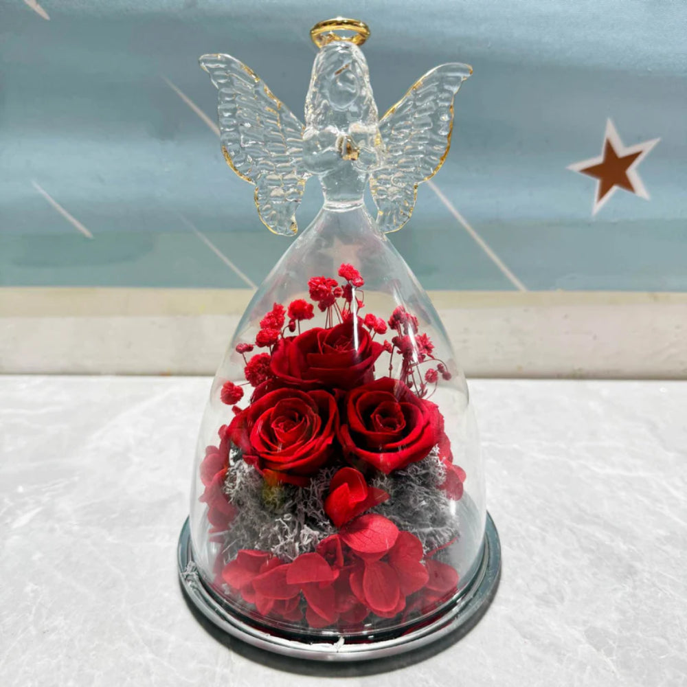 Blomstergave Glaskuppel Bevarede Rose Engel Lysudstilling