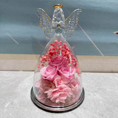 Blomstergave Glaskuppel Bevarede Rose Engel Lysudstilling