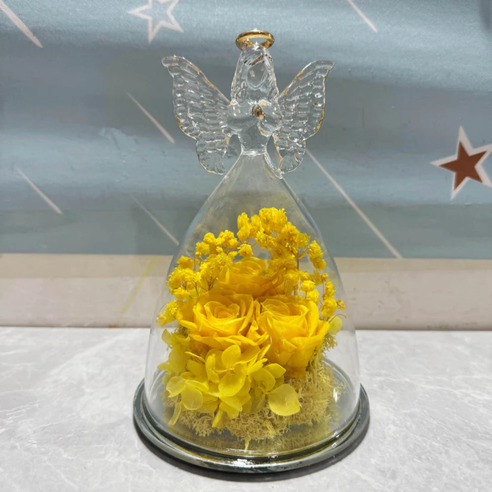 Blomstergave Glaskuppel Bevarede Rose Engel Lysudstilling
