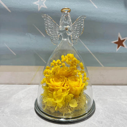 Blomstergave Glaskuppel Bevarede Rose Engel Lysudstilling