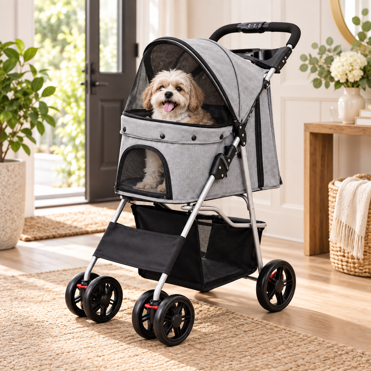 Zusammenklappbarer Haustierbuggy mit reisefreundlichem Design und einfacher Aufbewahrung