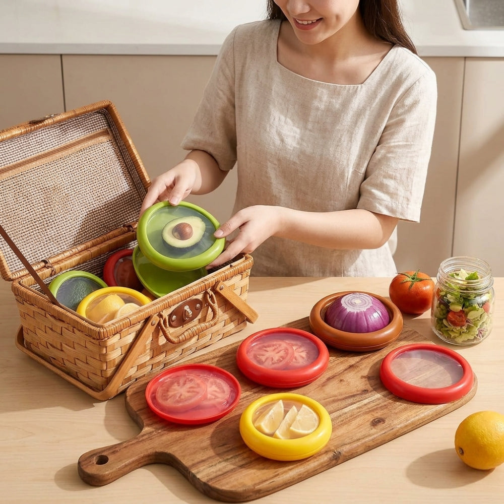 Tapas de almacenamiento de alimentos de silicona reutilizables para productos