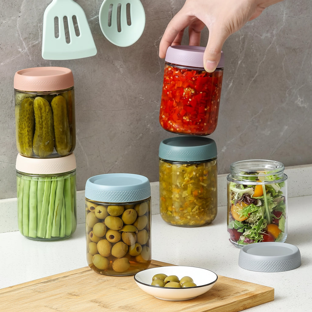 Conjunto de Frascos de Vidro para Armazenamento de Alimentos Herméticos e Empilháveis para Cozinha