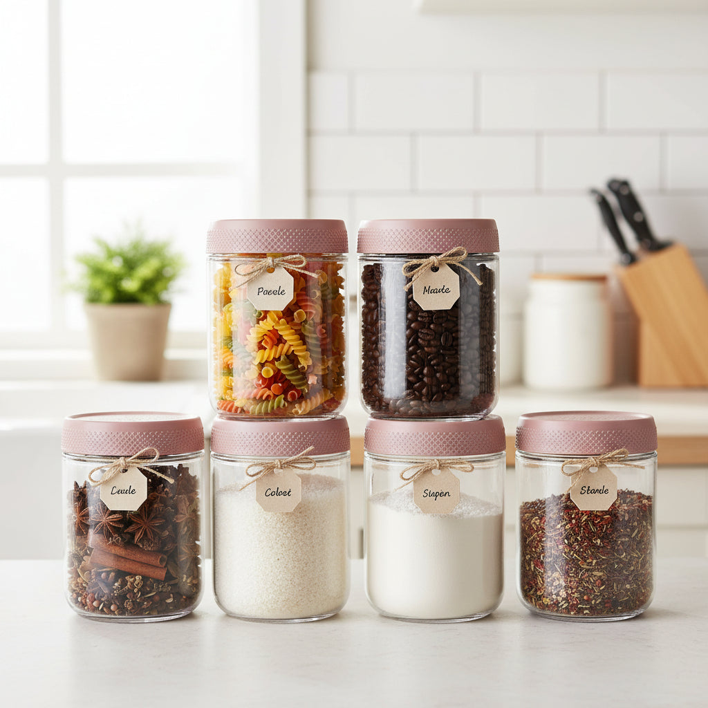 Conjunto de Frascos de Vidro para Armazenamento de Alimentos Herméticos e Empilháveis para Cozinha