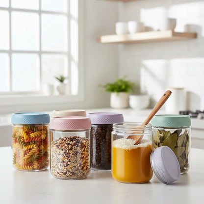 Conjunto de Frascos de Vidro para Armazenamento de Alimentos Herméticos e Empilháveis para Cozinha