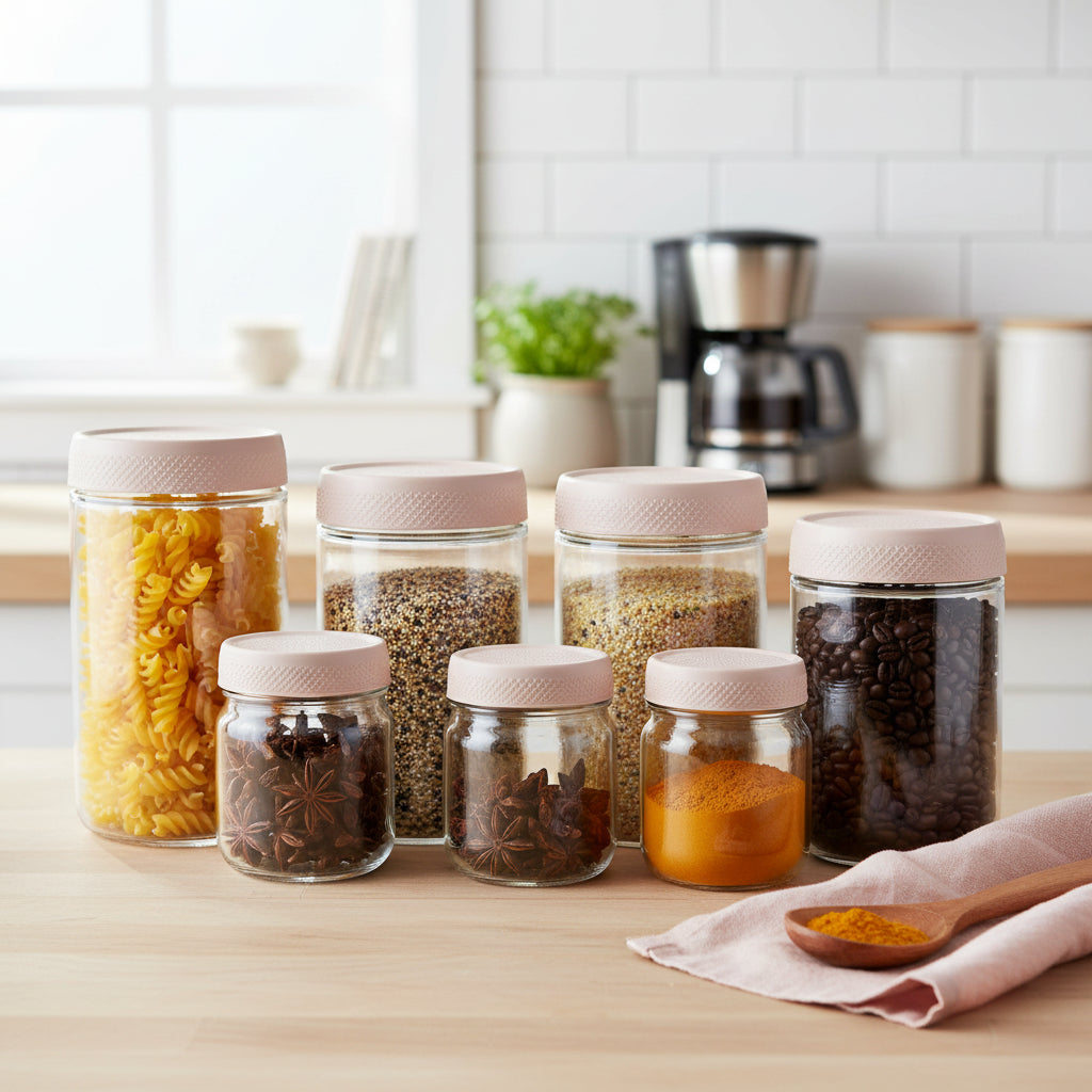Conjunto de Frascos de Vidro para Armazenamento de Alimentos Herméticos e Empilháveis para Cozinha