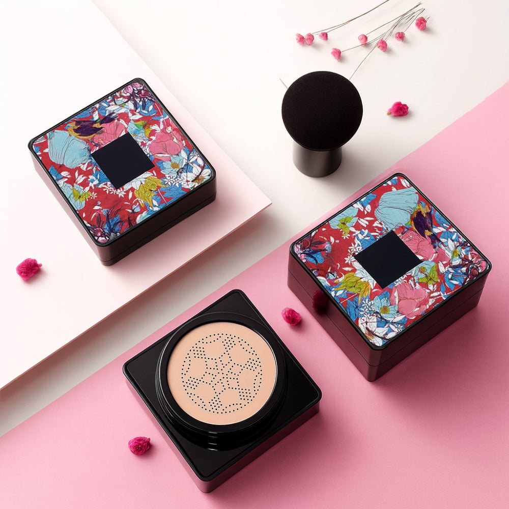 Foundation Makeup Pude Kompakt Naturlig Dækning Ansigts Påfører