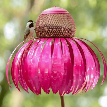 Comedero de pájaros de metal para jardín con girasol colgante para alimentar al aire libre