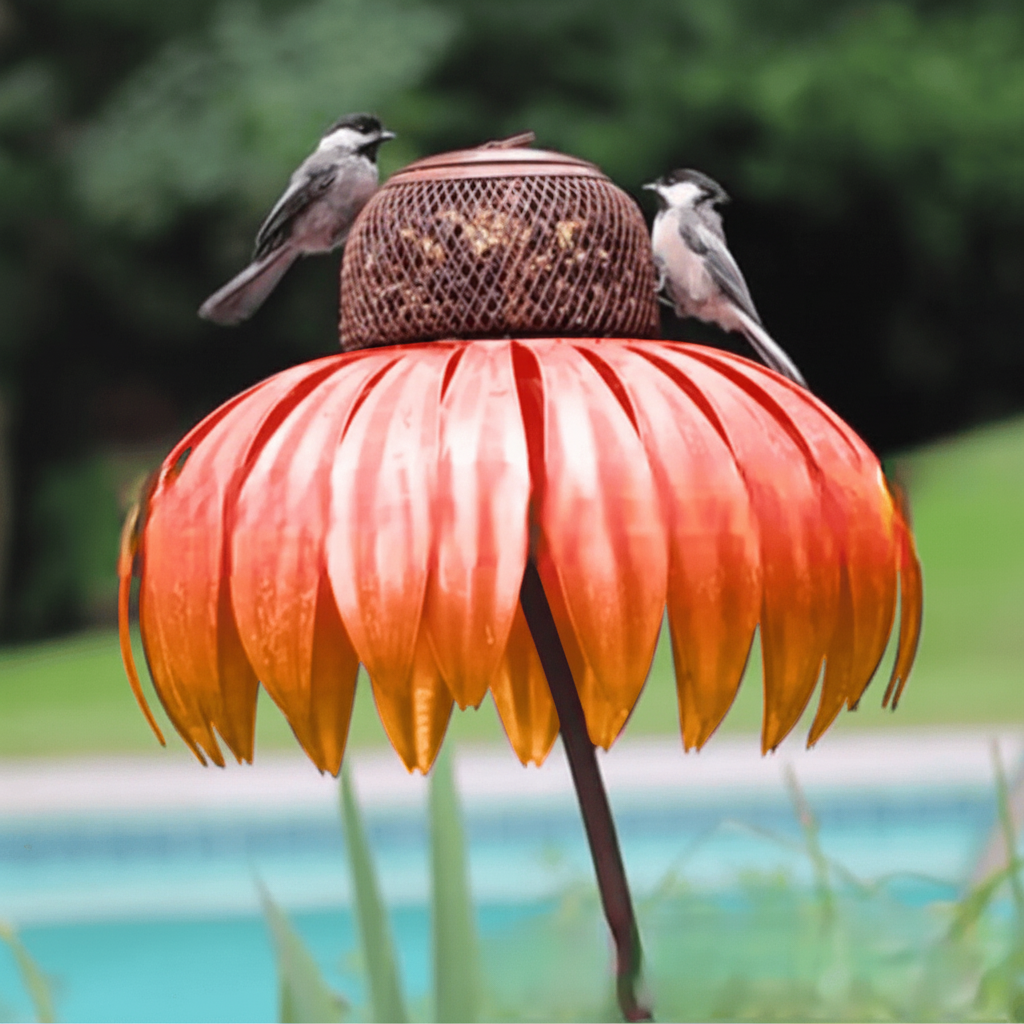 Comedero de pájaros de metal para jardín con girasol colgante para alimentar al aire libre