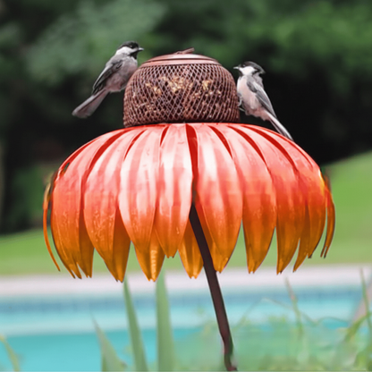 Comedero de pájaros de metal para jardín con girasol colgante para alimentar al aire libre