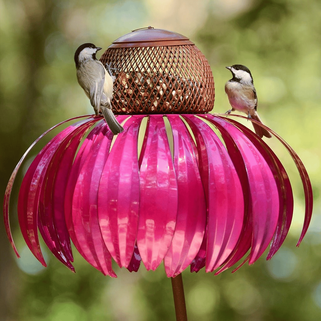 Comedero de pájaros de metal para jardín con girasol colgante para alimentar al aire libre