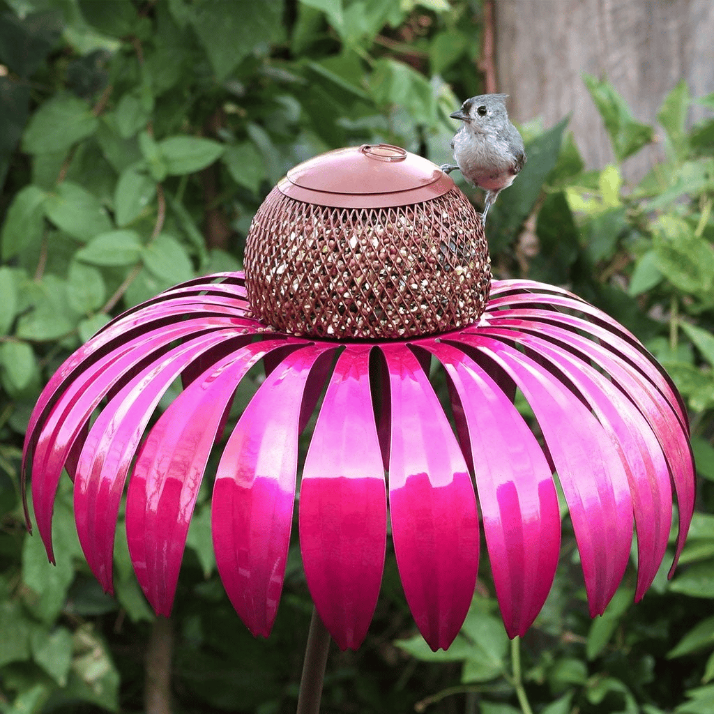 Comedero de pájaros de metal para jardín con girasol colgante para alimentar al aire libre