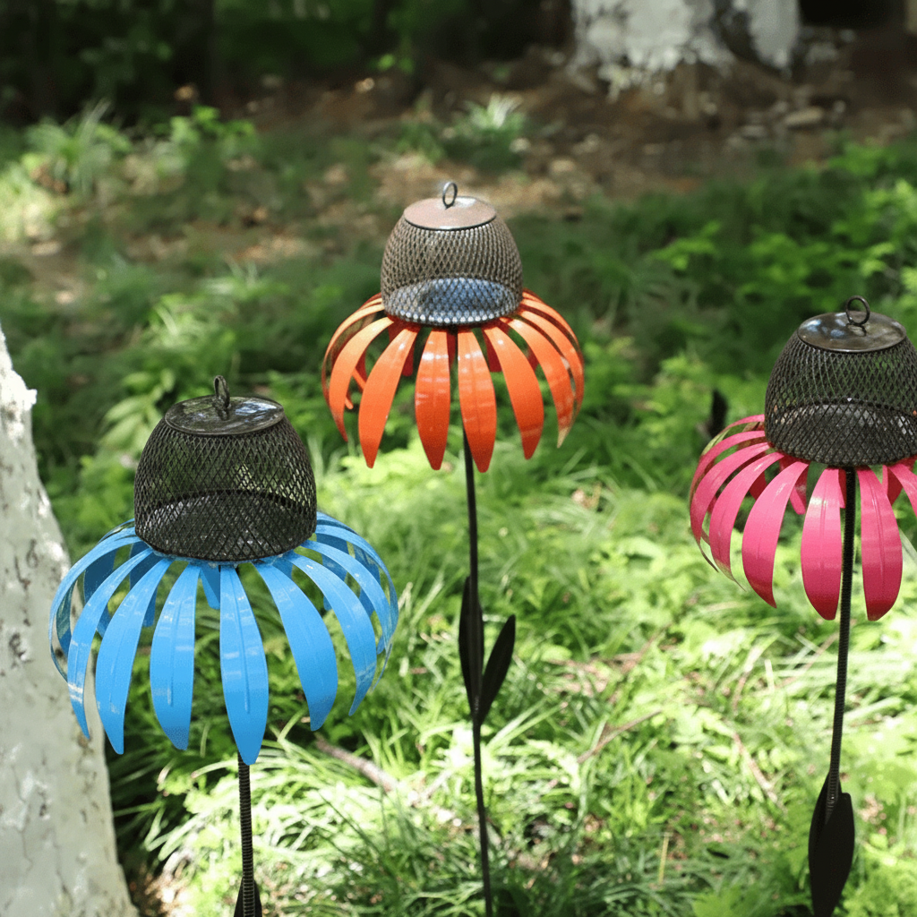 Comedero de pájaros de metal para jardín con girasol colgante para alimentar al aire libre