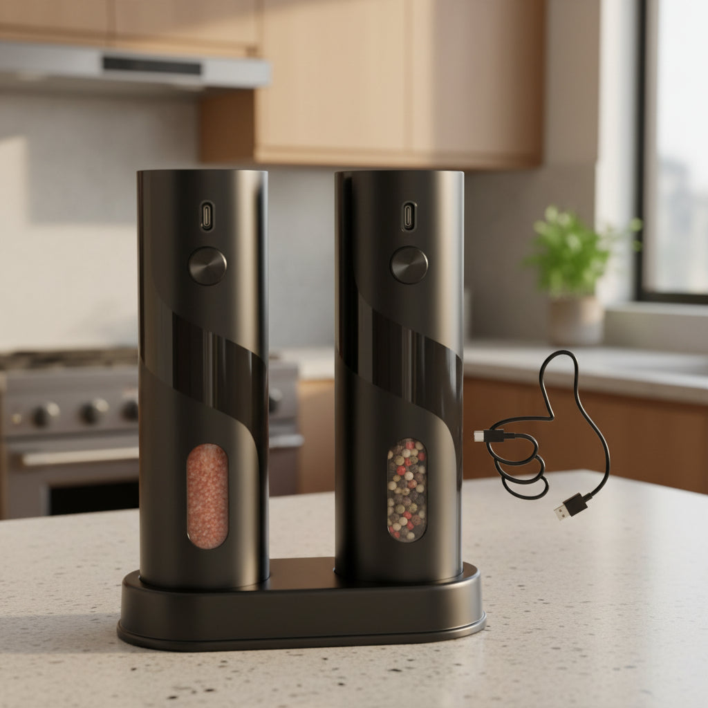 Set di macinapepe e macinasale elettrici con base di ricarica USB