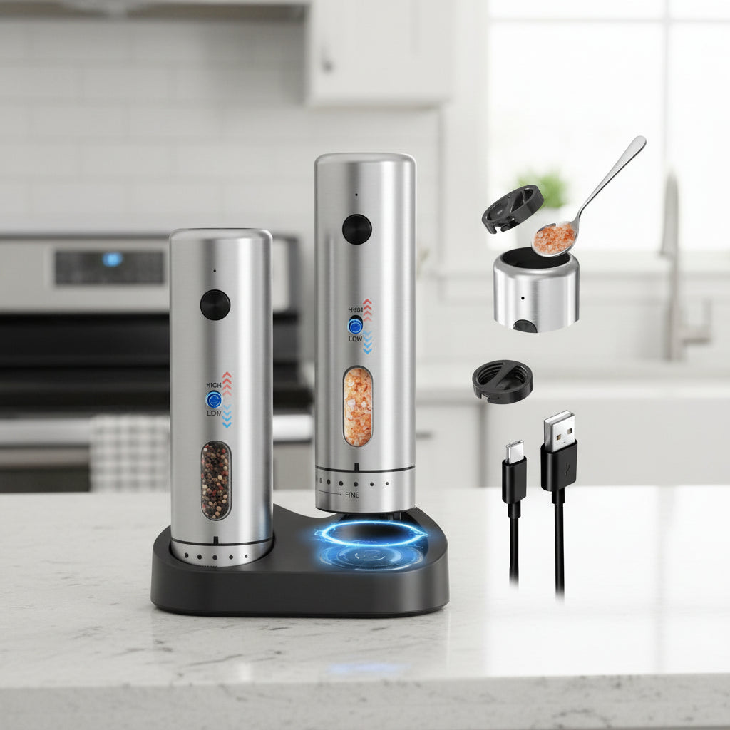 Set di macinapepe e macinasale elettrici con base di ricarica USB