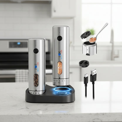 Set di macinapepe e macinasale elettrici con base di ricarica USB