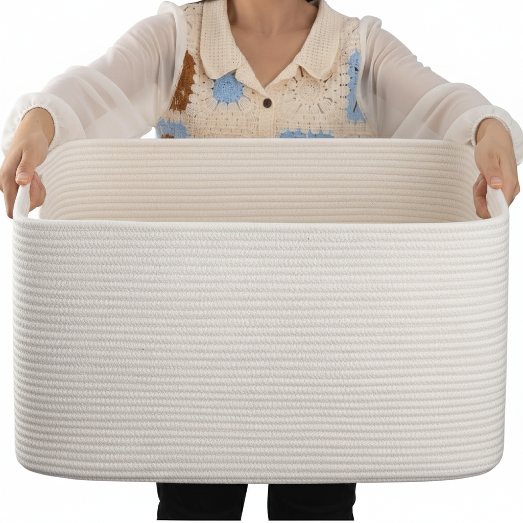 Laundry Basket Large Rope Rectangular Storage Handles