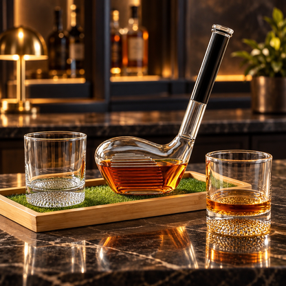 Golf Decanter Set Club Whiskey Includes Tray Glasses