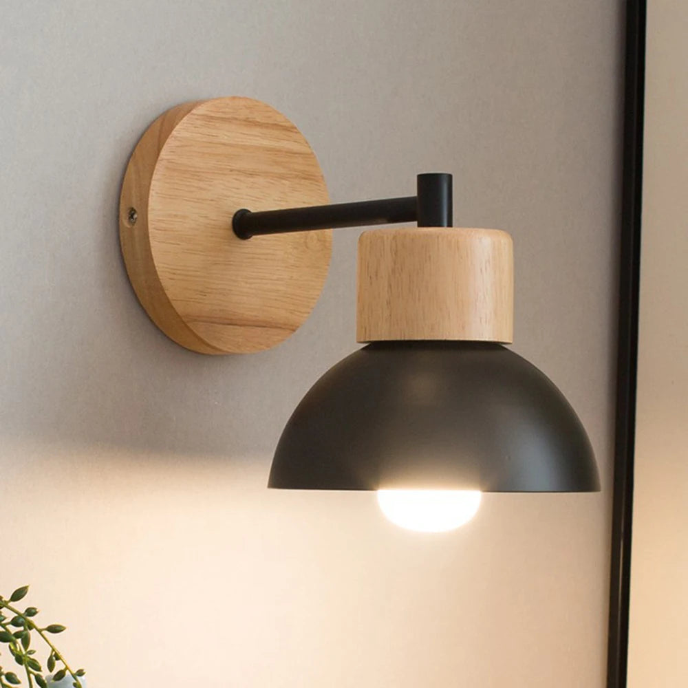 Lampada da parete in legno e metallo | Lampada da comodino moderna in stile nordico
