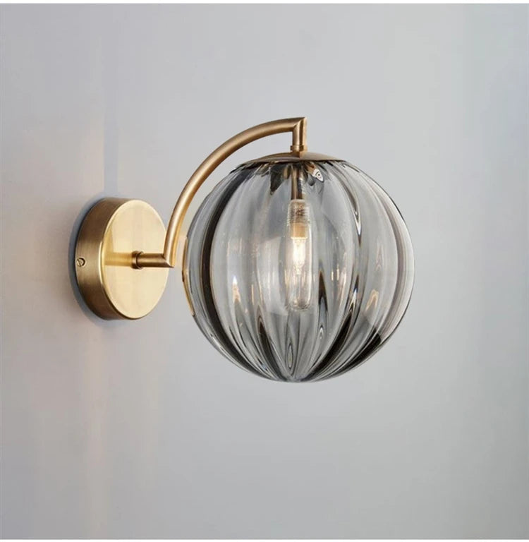 Modern Glass Ball Wall Lamp | Brass & Tinted Glass Design