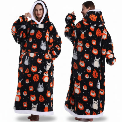 Hanorac cu glugă și pătură Sherpa cu imprimeu de Halloween, supradimensionat, purtabil ca pled