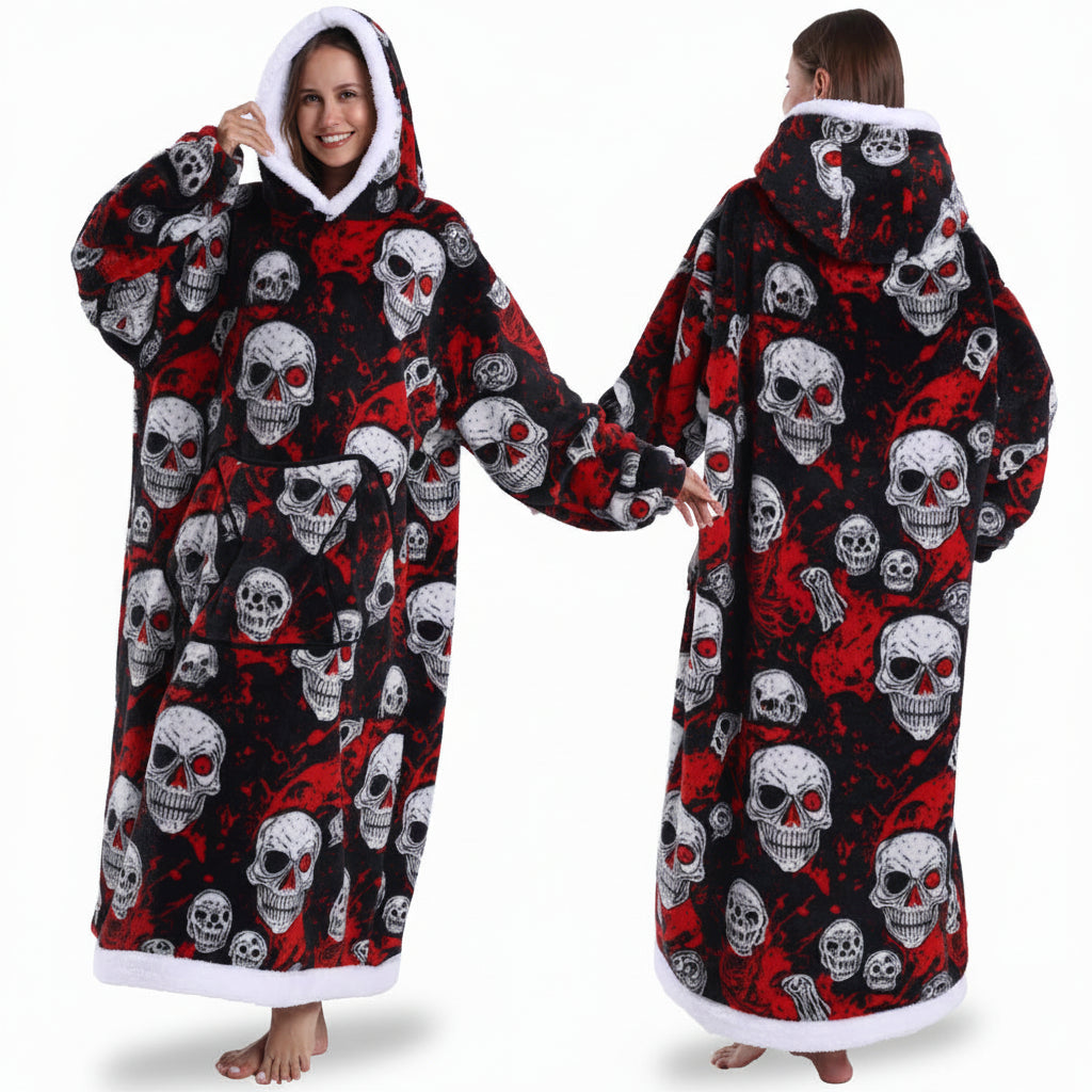 Hanorac cu glugă și pătură Sherpa cu imprimeu de Halloween, supradimensionat, purtabil ca pled