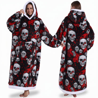 Hanorac cu glugă și pătură Sherpa cu imprimeu de Halloween, supradimensionat, purtabil ca pled