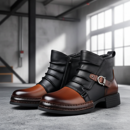 Ghete bărbătești din piele cu cataramă, fermoar lateral, pantofi casual eleganți