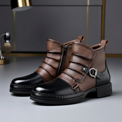 Ghete bărbătești din piele cu cataramă, fermoar lateral, pantofi casual eleganți