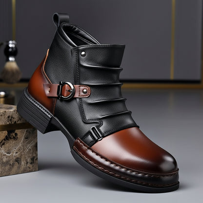 Ghete bărbătești din piele cu cataramă, fermoar lateral, pantofi casual eleganți