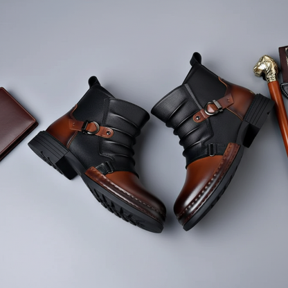 Ghete bărbătești din piele cu cataramă, fermoar lateral, pantofi casual eleganți