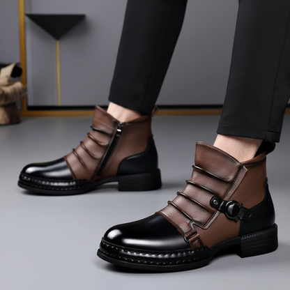 Ghete bărbătești din piele cu cataramă, fermoar lateral, pantofi casual eleganți