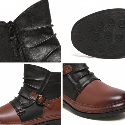 Ghete bărbătești din piele cu cataramă, fermoar lateral, pantofi casual eleganți