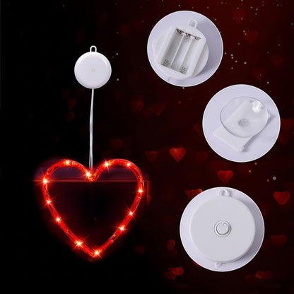 Luzes LED Coração Ventosa para Janela Alimentadas a Pilhas Decoração Romântica