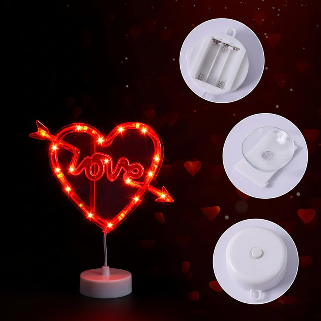 Luzes LED Coração Ventosa para Janela Alimentadas a Pilhas Decoração Romântica