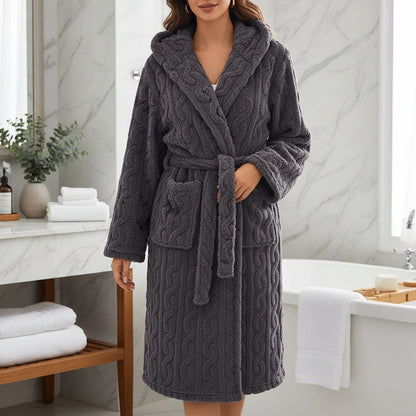 Robe de Banho com Capuz Coral Robe Longo Quente para Inverno Conforto