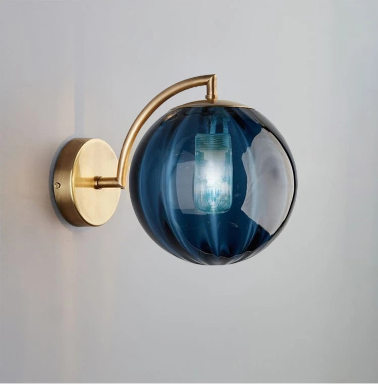 Modern Glass Ball Wall Lamp | Brass & Tinted Glass Design