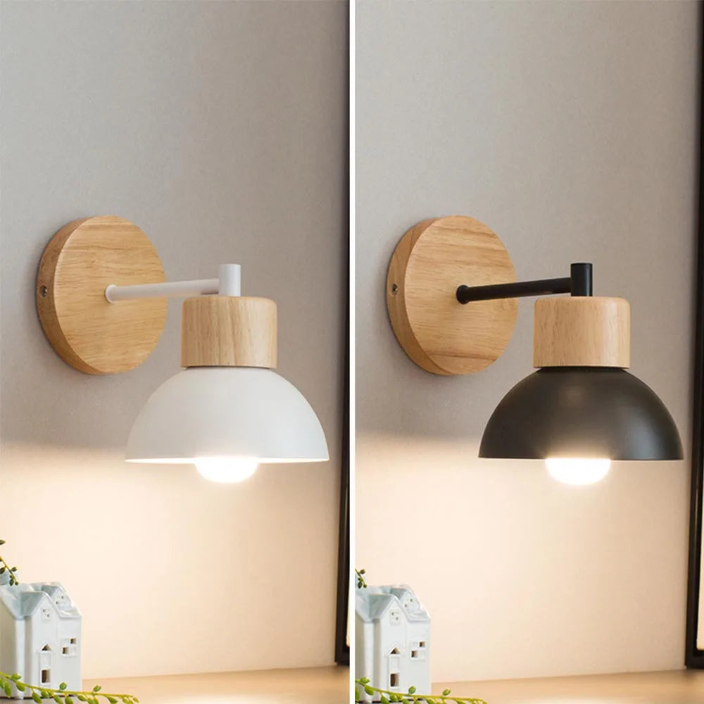Lampada da parete in legno e metallo | Lampada da comodino moderna in stile nordico