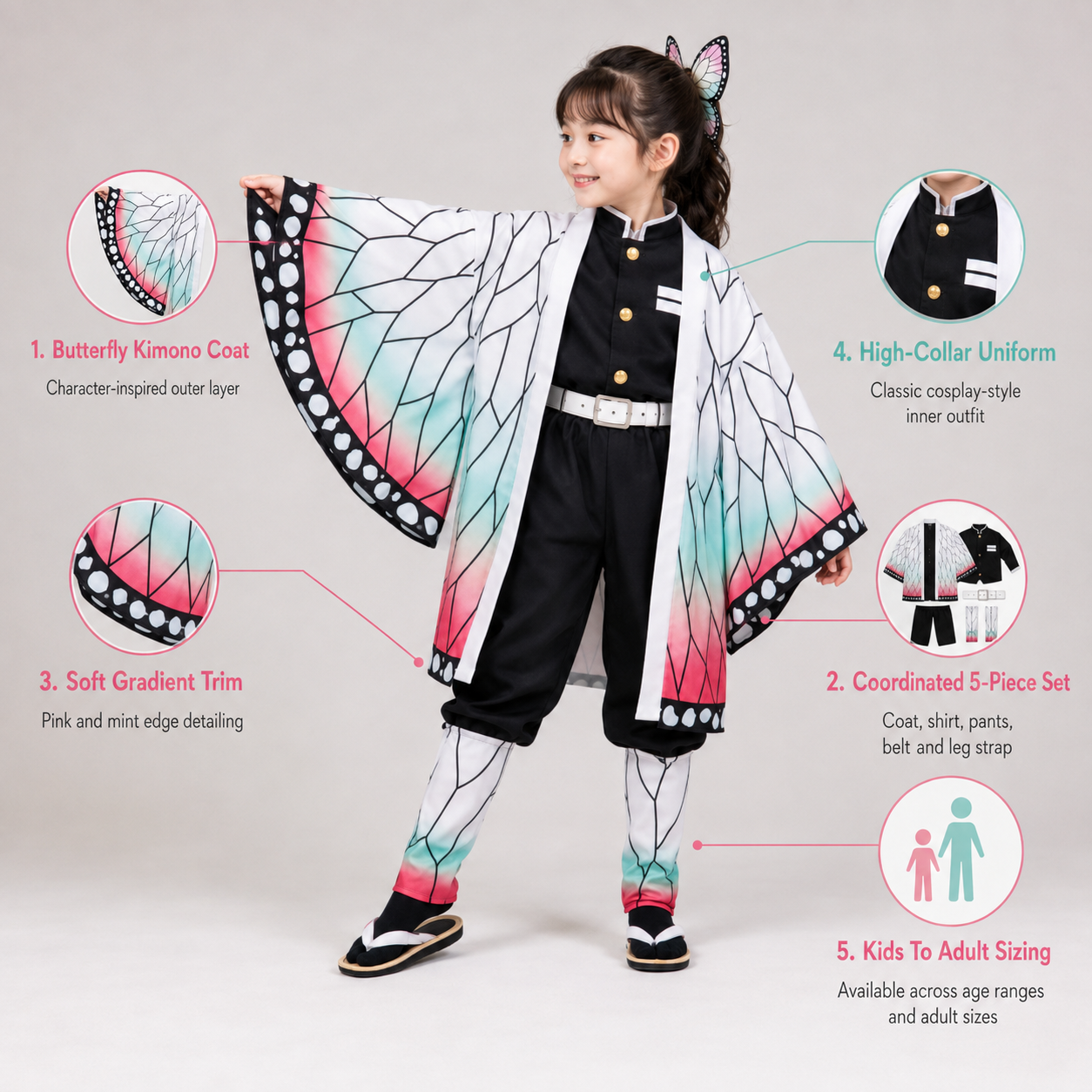 Halloween-kostume Anime Kimono Sværd Cosplay Outfit
