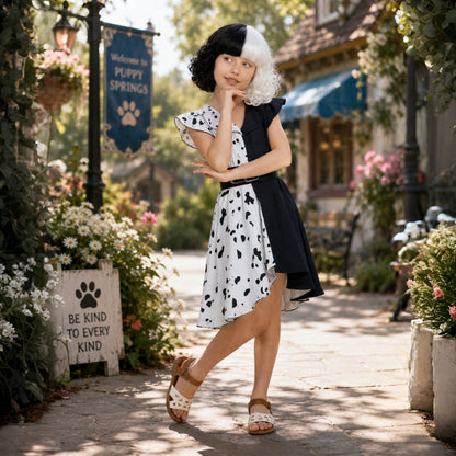 Halloween Costume Dalmatian Dress Cape Cosplay Outfit