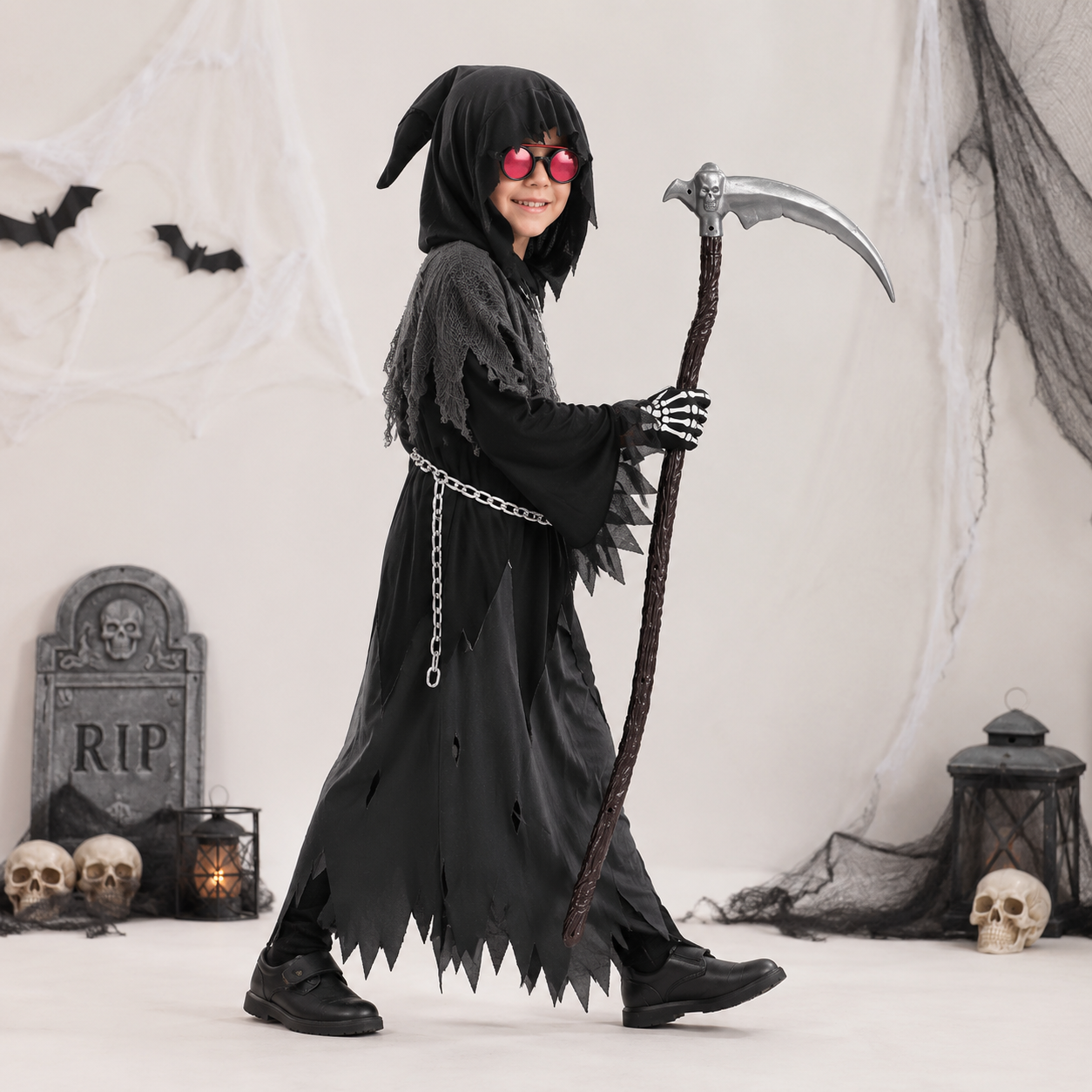 Halloween-Kostüme Sensenmann Kapuzenmantel Set