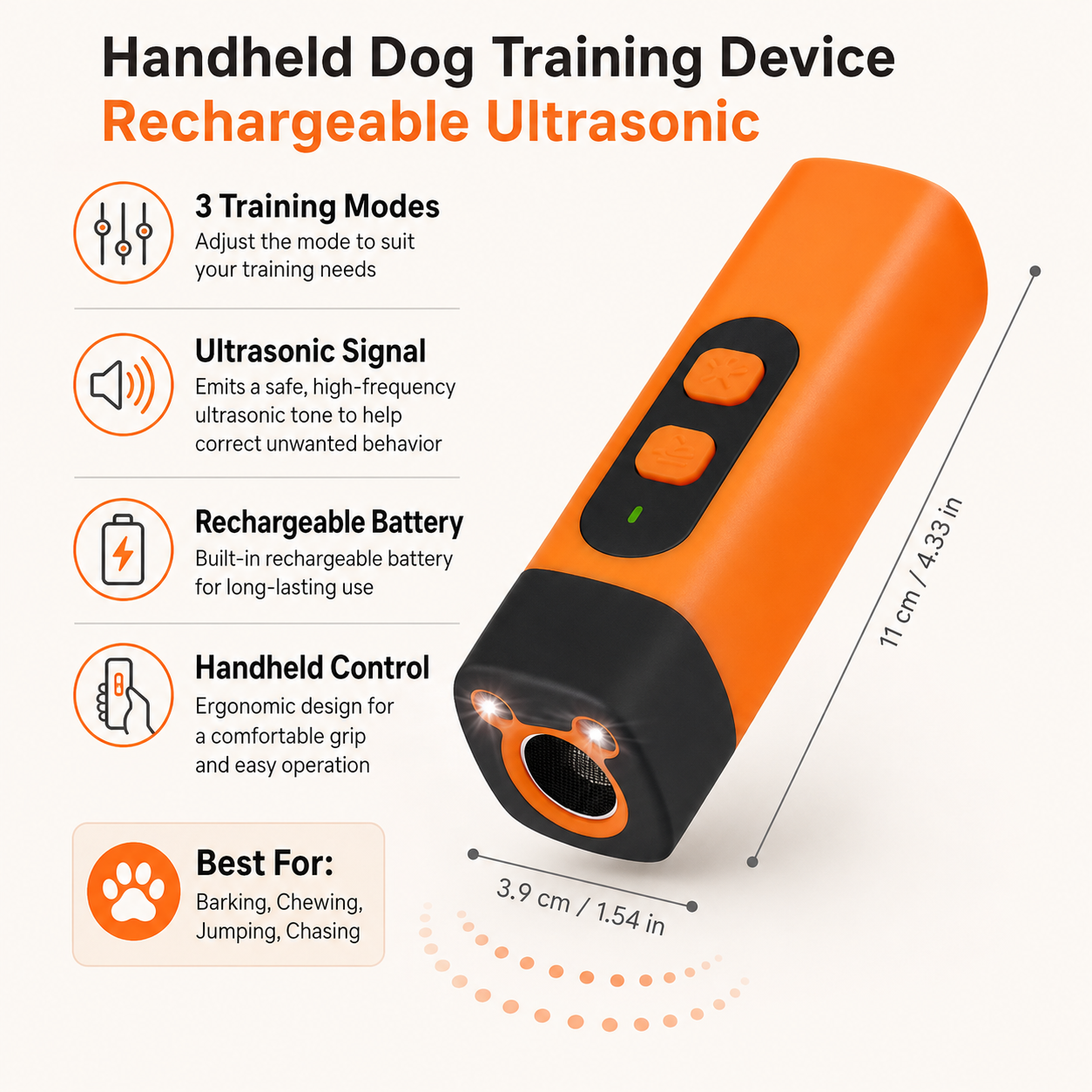 Handheld Dog Training Device Rechargeable Ultrasonic