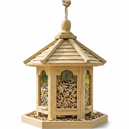 Handgefertigtes hölzernes Vogelfutterhaus zum Aufhängen im Freien oder zur Befestigung an der Veranda