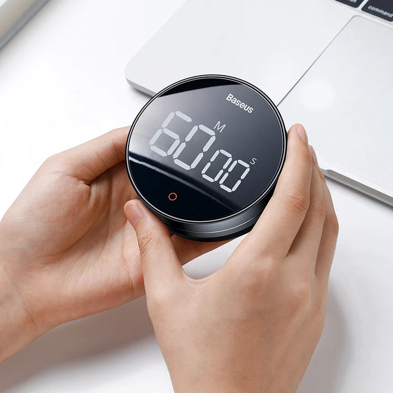 Baseus Digital Kitchen Timer | Magnetic Countdown Alarm with Large LED Display – Cooking, Baking & Study Stopwatch