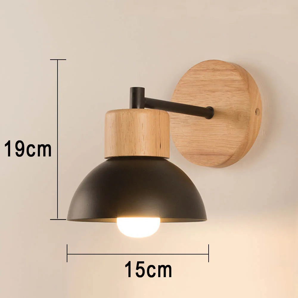Lampada da parete in legno e metallo | Lampada da comodino moderna in stile nordico